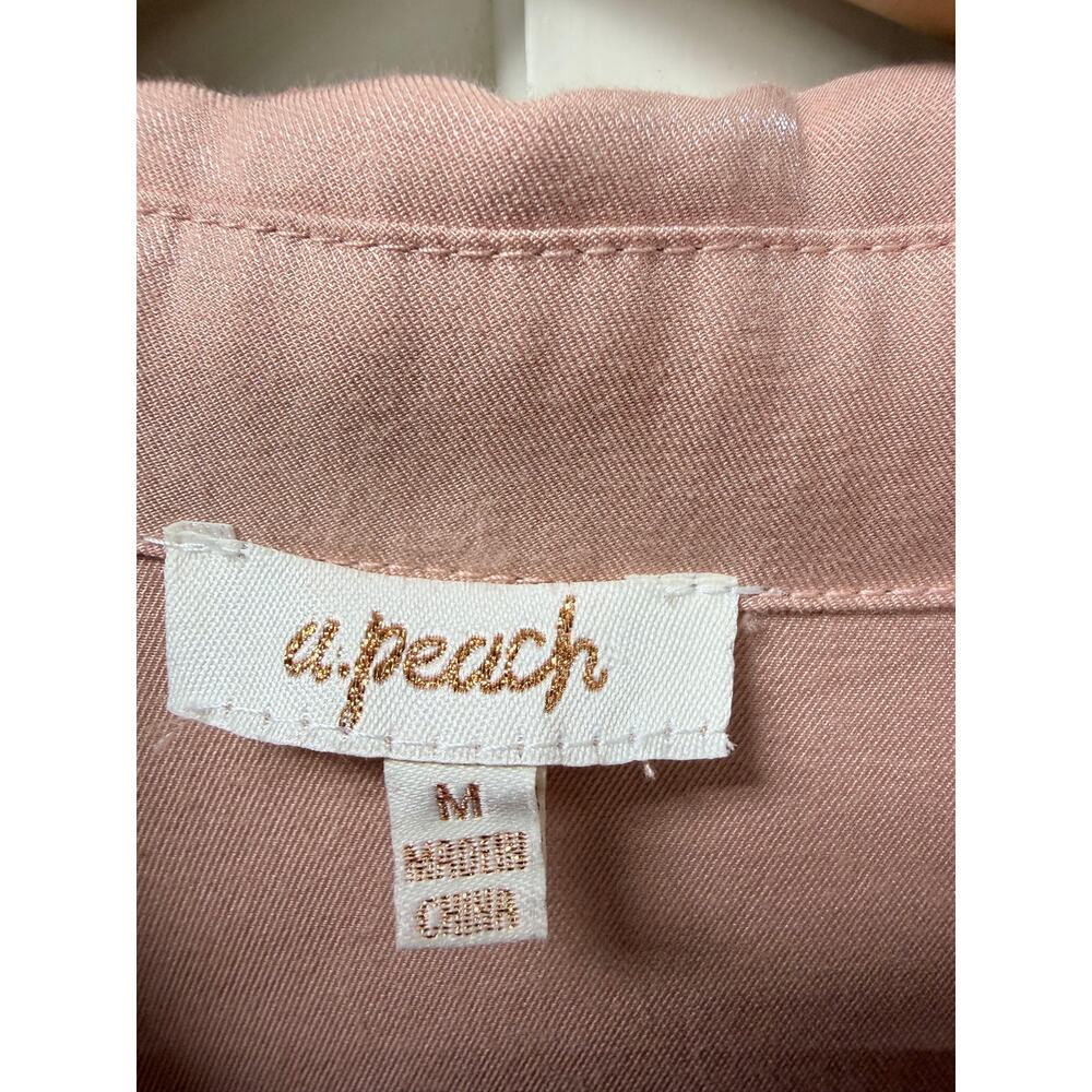 a.peach Boho Crochet Panel Lace Blouse Blush Peach Pink Medium EUC Cottagecore - Picture 6 of 9